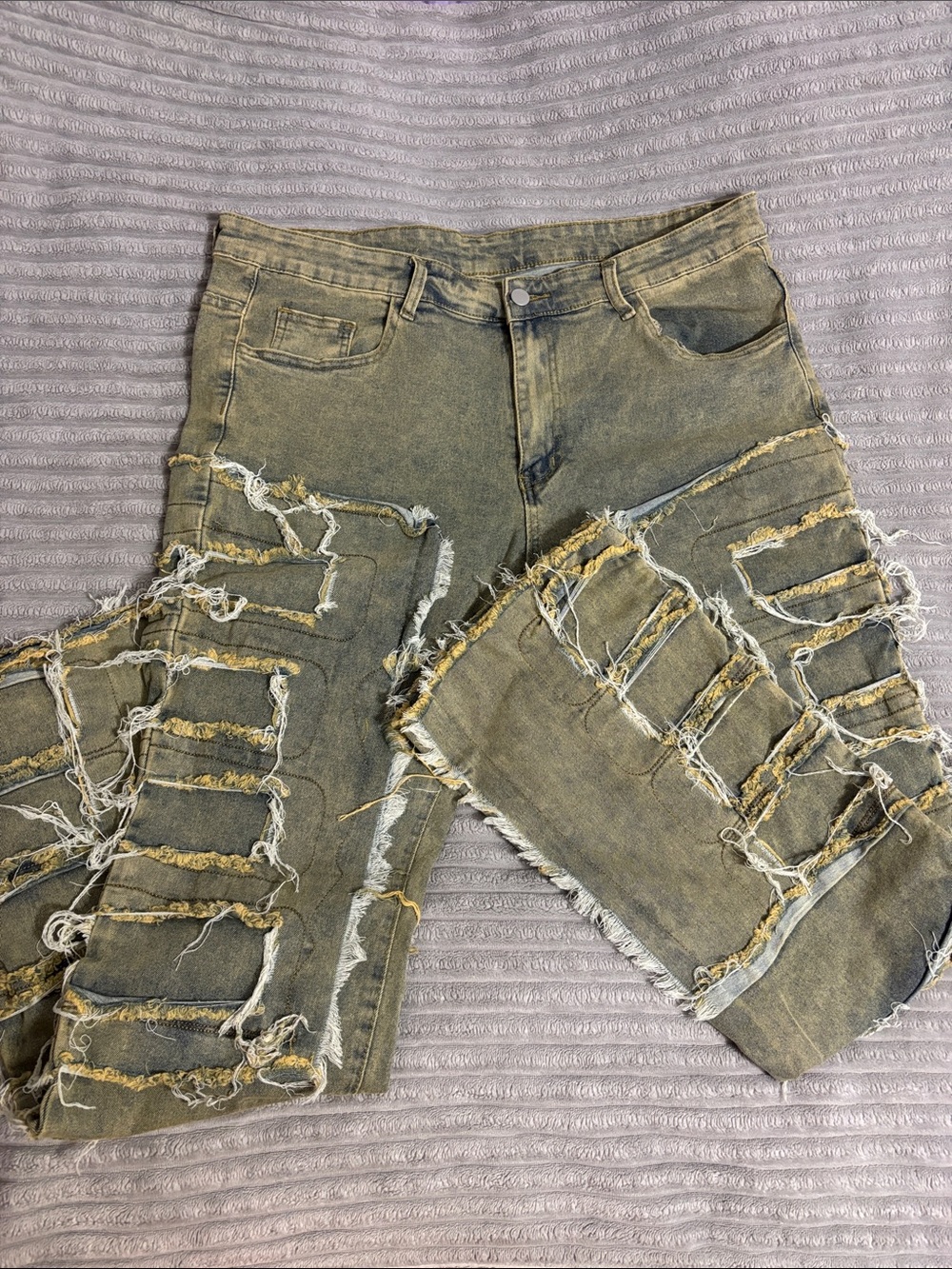 NFINITY Olive Distressed Skinny Jeans with Heavy Rips
